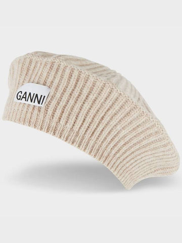 Logo Wool Beret Beige Women s - GANNI - BALAAN 1