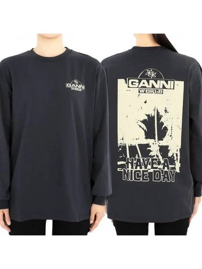 Logo Print Long Sleeve T-Shirt Black - GANNI - BALAAN 2