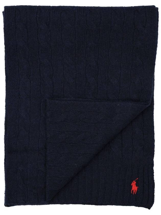 Pony Logo Embroidered Cable Knit Muffler Navy - POLO RALPH LAUREN - BALAAN 3