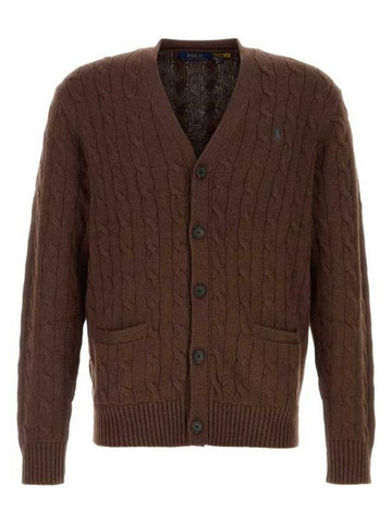 Pony Logo Cable Knit Cardigan Brown - POLO RALPH LAUREN - BALAAN 1