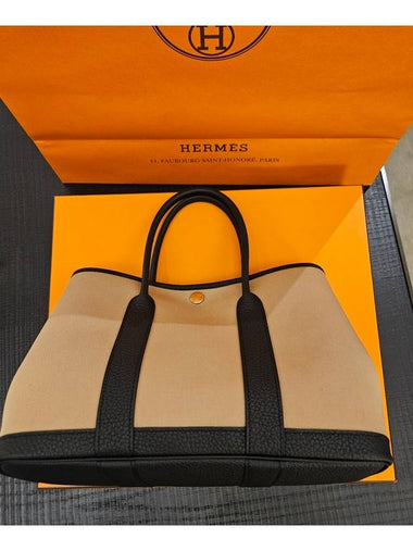 Garden Party 30 Fabric Trench Noir Black Negonda Leather Canvas B Imprint H051551CK - HERMES - BALAAN 1