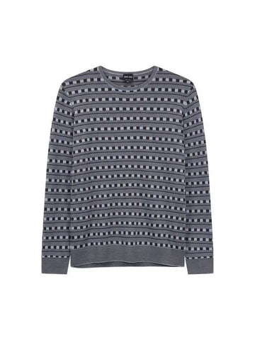 Men s Soft Wool Jacquard Knit Light Blue - GIORGIO ARMANI - BALAAN 1