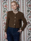 Women's Gabrielle Wool Herringbone Crop Jacket Brown - DEFEMME - BALAAN 4