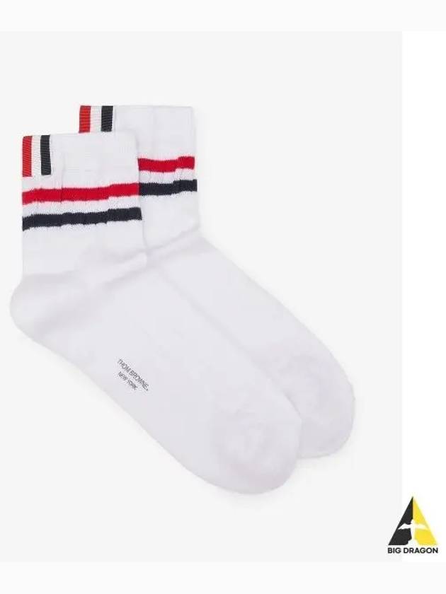 Men's Trimmed Ribbed Cotton Ankle Socks White - THOM BROWNE - BALAAN 2