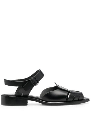 Ancora Leather Low Heel Sandals Black - HEREU - BALAAN 1