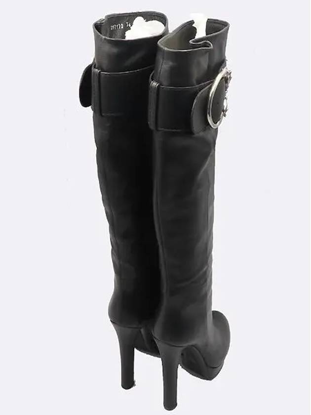 297172 Black leather buckle decorated women s long boots - GUCCI - BALAAN 5