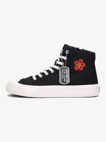 School Bokeh Flower Embroidered Cotton High Top Sneakers Black - KENZO - BALAAN 2