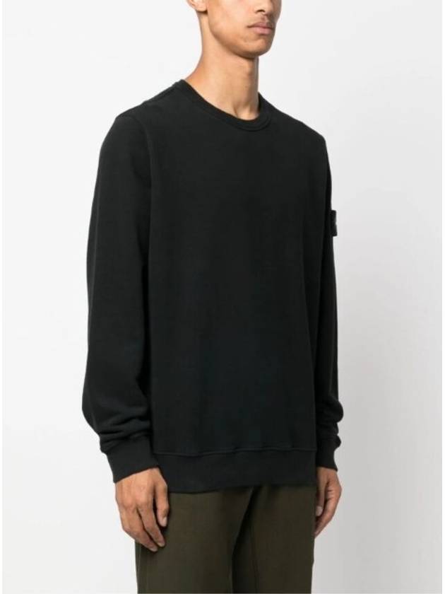 Brushed Cotton Fleece Garment Dyed Crewneck Sweatshirt Black - STONE ISLAND - BALAAN 4