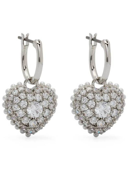 Hyperbola Heart Crystal Pearl Drop Earrings Silver - SWAROVSKI - BALAAN 1