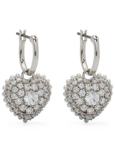 Hyperbola Heart Crystal Pearl Drop Earrings Silver - SWAROVSKI - BALAAN 1