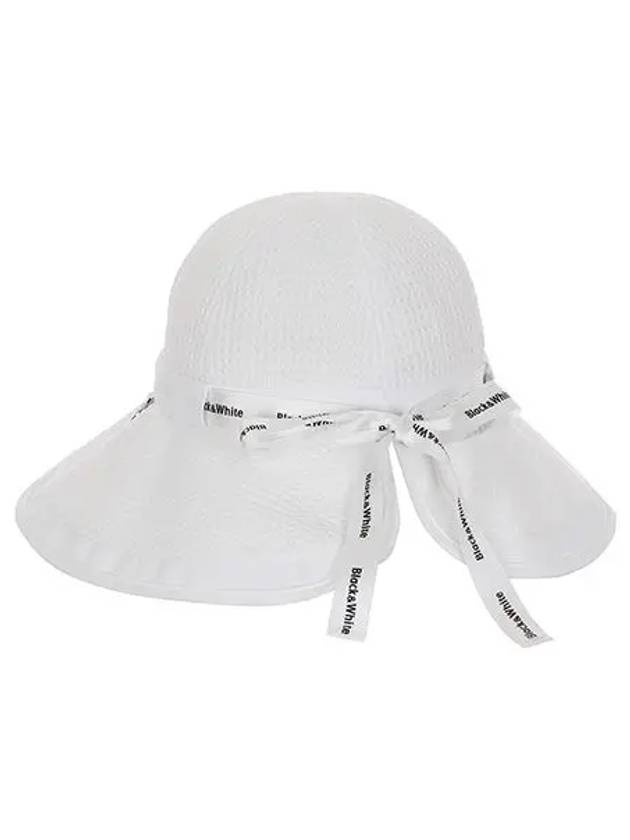 Logo Ribbon Wide Brim Bucket Hat 8614LZSPWHITE - BLACK&WHITE - BALAAN 3