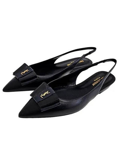 Women's Anais Patent Logo Slingback Flats Black - SAINT LAURENT - BALAAN 2