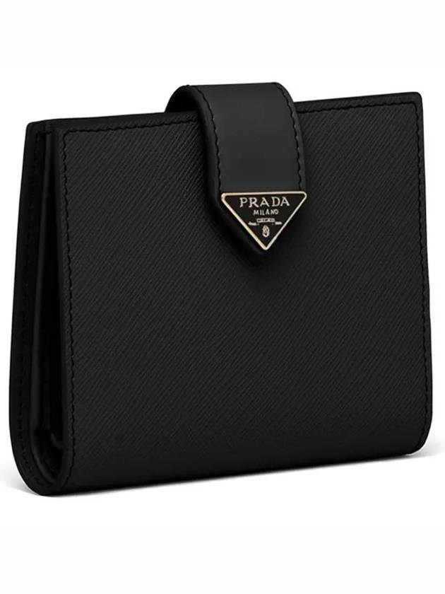 Small Smooth Saffiano Leather Half Wallet Black - PRADA - BALAAN 3