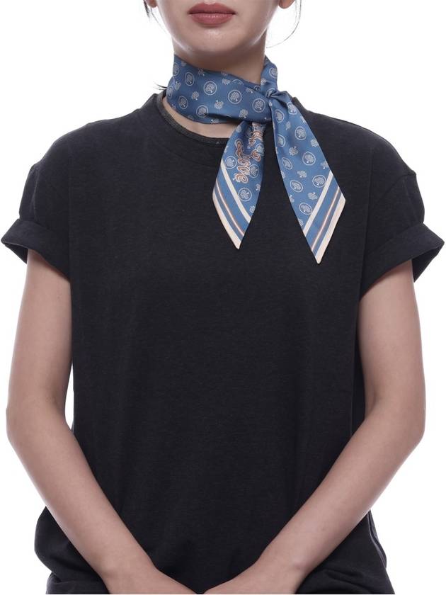 Recycled Polyester From England With Love Skinny Scarf Poplin Blue Eggshell - MULBERRY - BALAAN 4