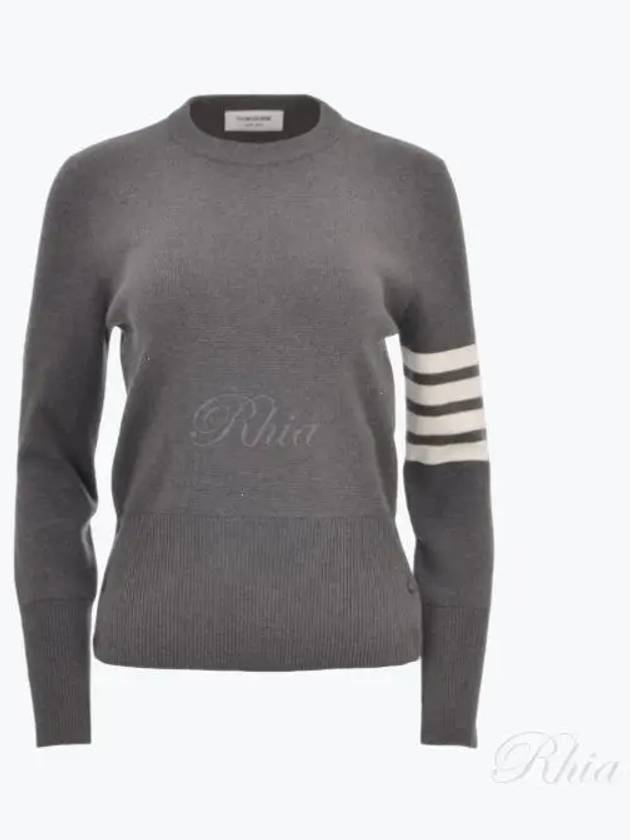 Milano Stitch Crewneck 4-Bar Cotton Crepe Knit Top Grey - THOM BROWNE - BALAAN 2