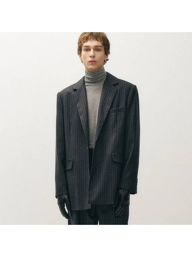 Wool Stripe Tailored Jacket Gray - NOIRER - BALAAN 1