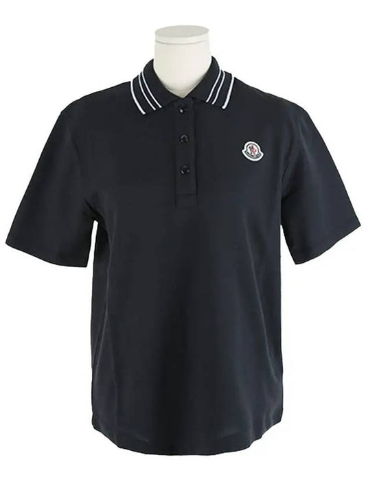 Logo Patch Short Sleeve Polo Shirt Navy - MONCLER - BALAAN 2