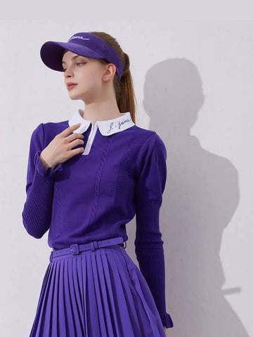 Golf Wear Puff Sleeve Collar Knit Purple - J JANE - BALAAN 1