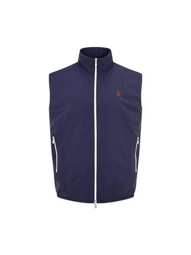 Men s embroidered logo zip up vest navy - BRUNELLO CUCINELLI - BALAAN 1