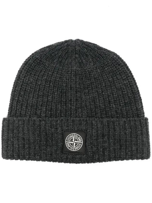 Wappen Patch Wool Beanie Dark Grey - STONE ISLAND - BALAAN 1