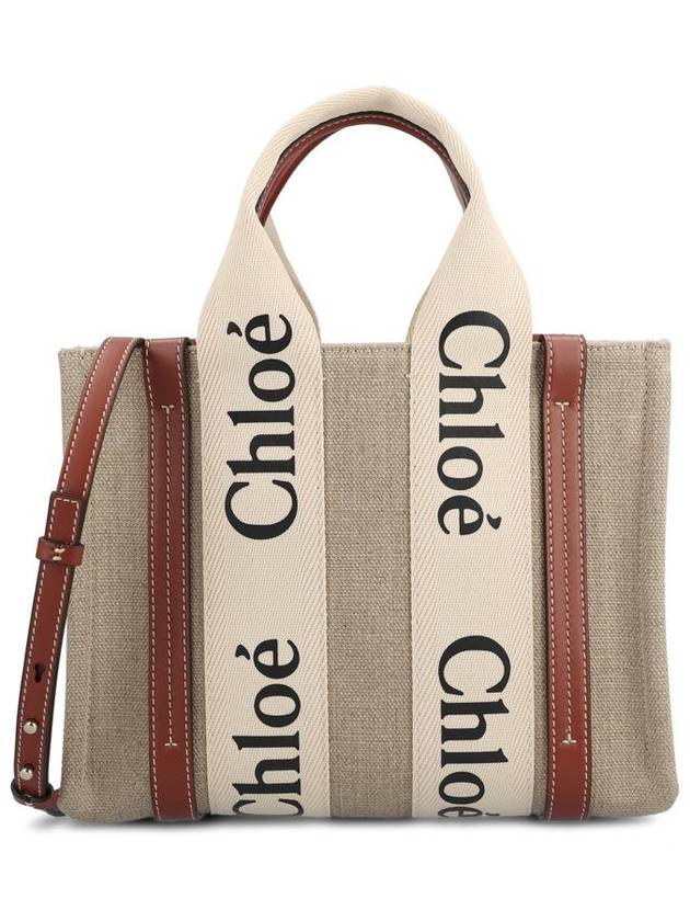 Woody Small Canvas Tote Bag White Brown Beige - CHLOE - BALAAN 2