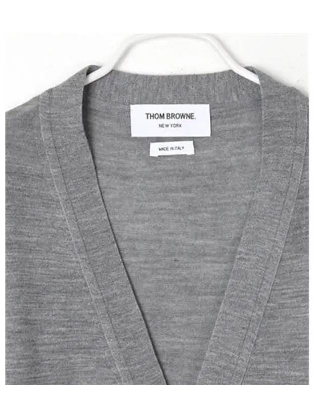 4-Bar Stripe Sustainable Merino Wool Cardigan Grey - THOM BROWNE - BALAAN 4