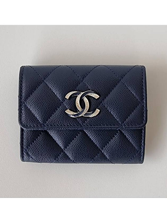 Women's CC Logo Caviar Flap Card Wallet Navy - CHANEL - BALAAN 2