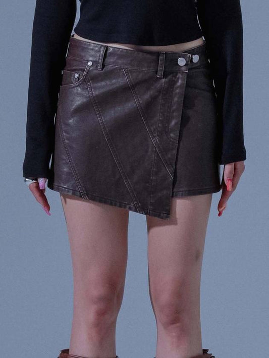 Pigment Vintage Vegan Leather Wrap Skirt BR - DILETTANTISME - BALAAN 1