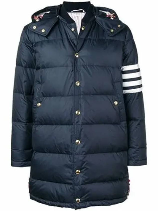 Men's 4 Bar Button Down Hooded Padding Navy - THOM BROWNE - BALAAN 2