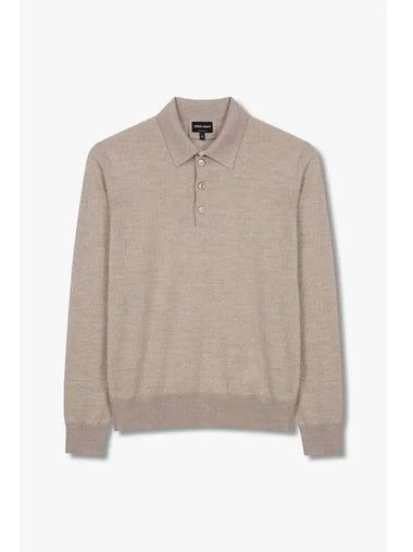 Just one day Men s half button collar wool sweater melange beige - GIORGIO ARMANI - BALAAN 1