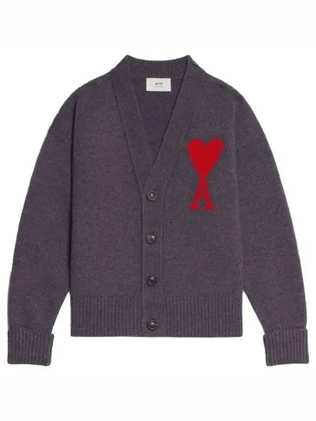 Big Heart Logo Wool Cardigan Grey - AMI - BALAAN 2