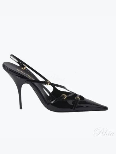 Buckles Patent Leather Slingback Heels Black - MIU MIU - BALAAN 2