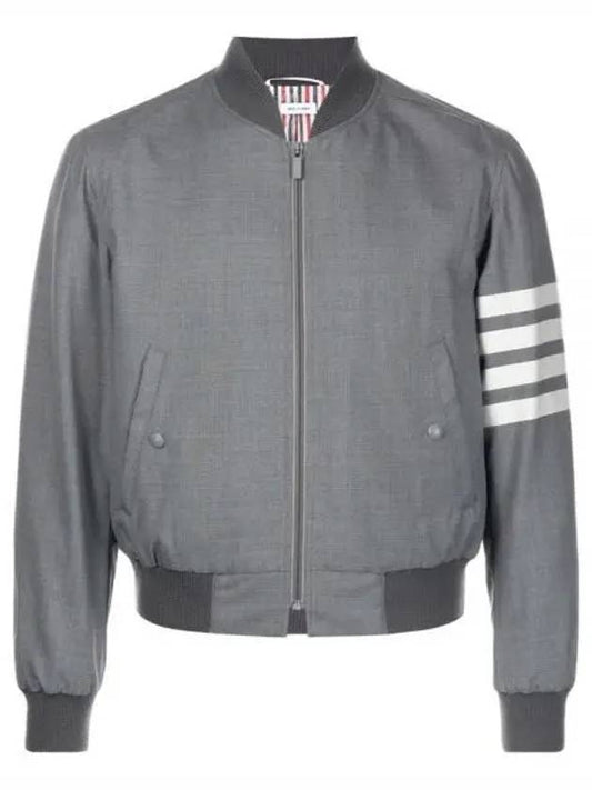 Diagonal Striped Knit Rib Blouson Bomber Jacket Grey - THOM BROWNE - BALAAN 2