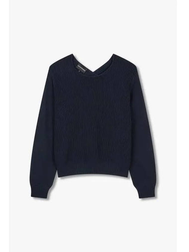 Women s Overlap Point Ribbed Sweater Navy - EMPORIO ARMANI - BALAAN 1