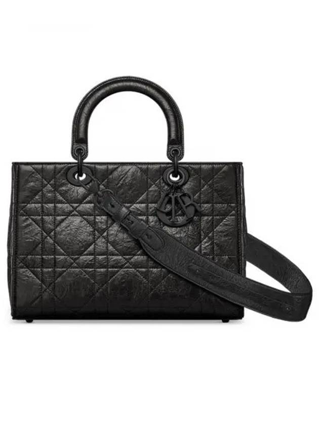 Lady My ABCDior D Sire Macrocannage Crinkle Medium Calfskin Tote Bag Black - DIOR - BALAAN 2