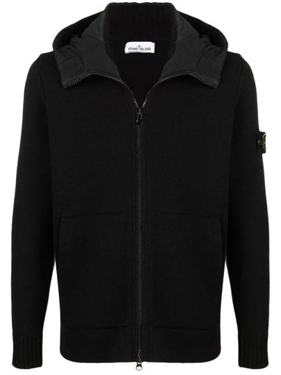 Waffen Patch Knit Zip Up Hoodie Black - STONE ISLAND - BALAAN 2