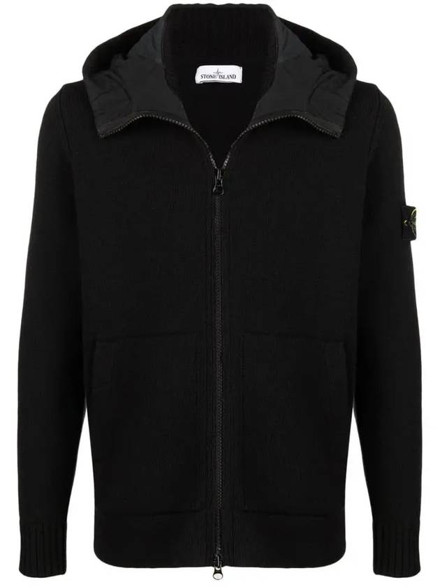 Waffen Patch Knit Zip Up Hoodie Black - STONE ISLAND - BALAAN 3