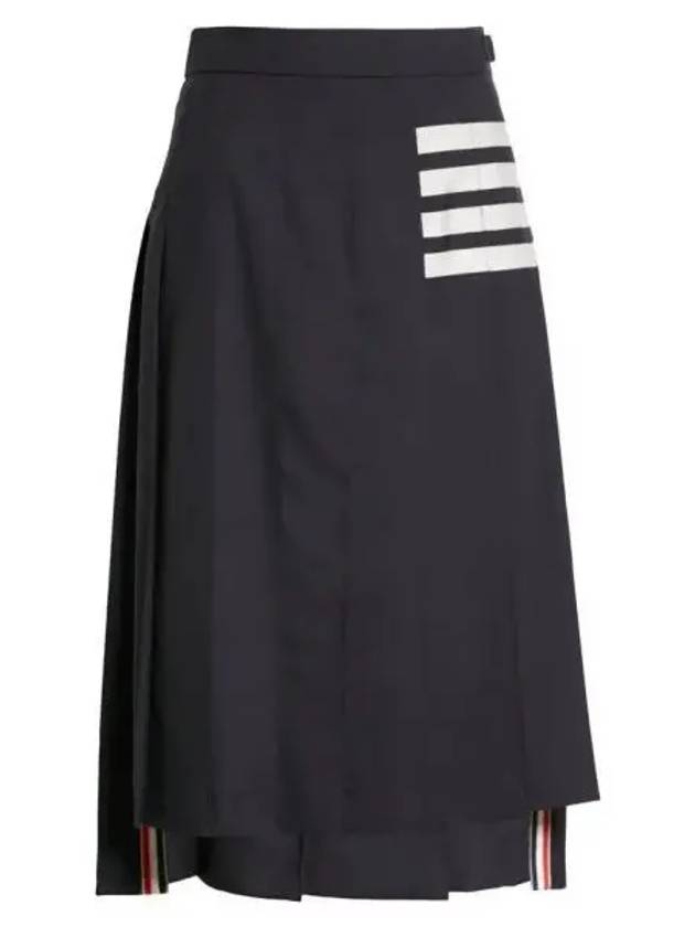 4 Bar Logo Plain Weave Wool Pleated Skirt Navy - THOM BROWNE - BALAAN 2