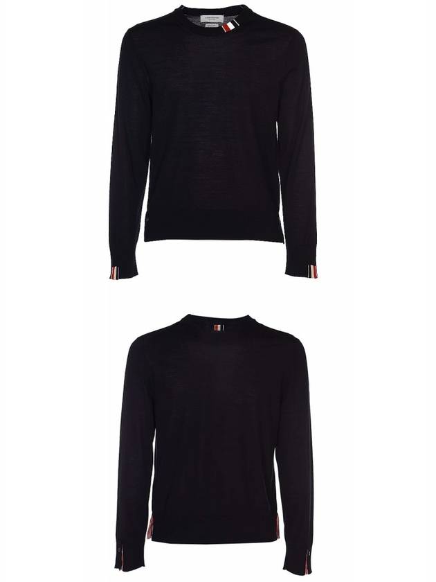 Intarsia Stitch Crew Neck Merino Wool Knit Top Navy - THOM BROWNE - BALAAN 6