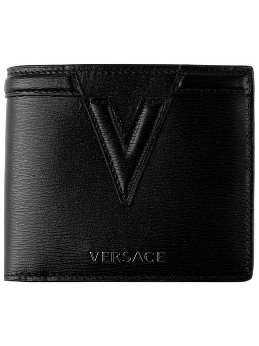 Logo Bifold Leather Half Wallet Black - VERSACE - BALAAN 2