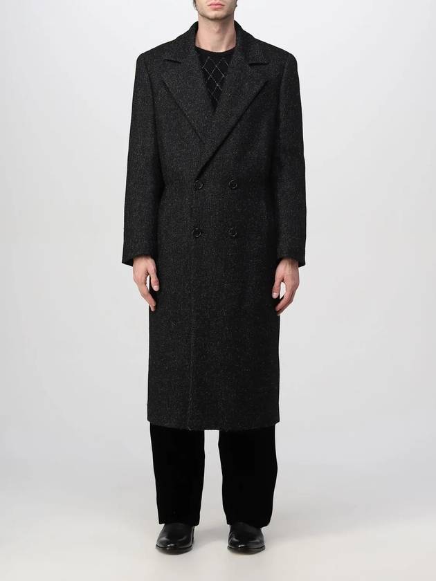 Wool Double Breasted Single Coat Black - SAINT LAURENT - BALAAN.