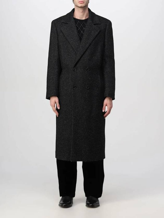 Wool Double Breasted Single Coat Black - SAINT LAURENT - BALAAN.