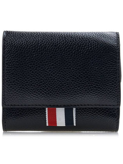 RWB Stripe Pebble Leather Tri-fold Half Wallet Black - THOM BROWNE - BALAAN 2