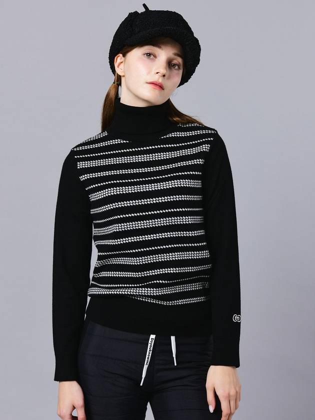 Women’s Houndstooth Double-sided Jacquard Black Turtleneck Knit DO6222TL21 - DOYOUKNOWMC GOLF WEAR - BALAAN 1