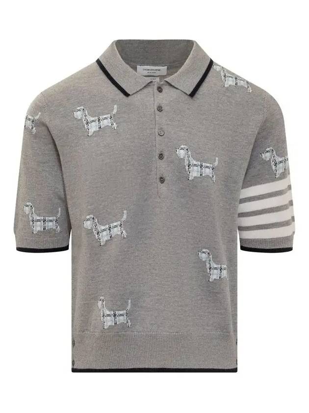 Hector Diagonal Virgin Wool Short Sleeve Polo Shirt Grey - THOM BROWNE - BALAAN 3