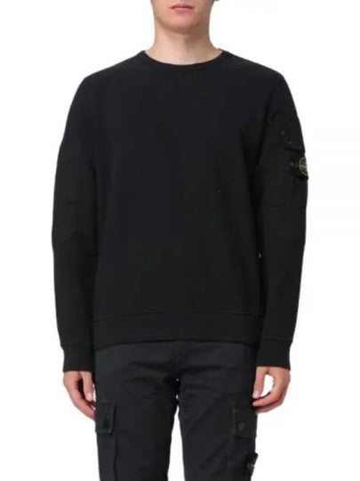 Brushed Organic Cotton Fleece Sweatshirt Black - STONE ISLAND - BALAAN 2