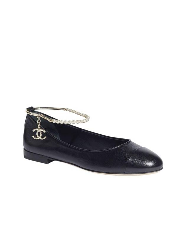 Ballerina Flat Shiny Lambskin Metal Imitation Pearls & Black - CHANEL - BALAAN 1