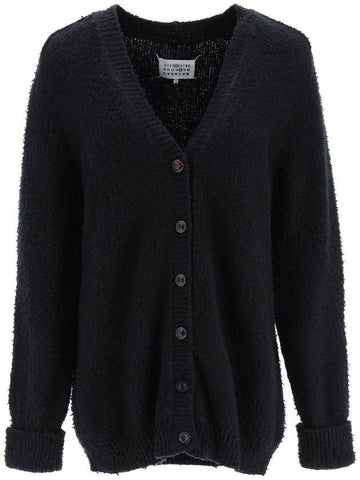 V-Neck Stitch Oversized Knit Cardigan Black - MAISON MARGIELA - BALAAN 1