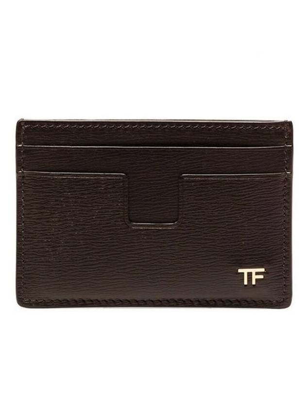 Men's Gold TF Logo Card Wallet Dark Brown - TOM FORD - BALAAN.