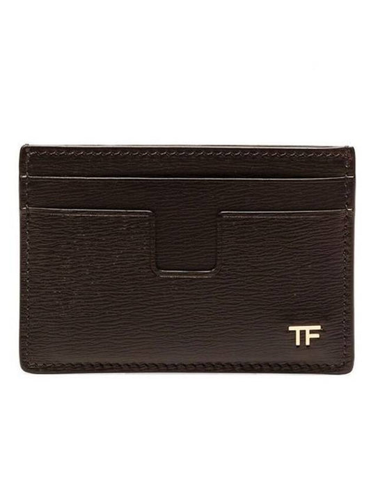 Men's Gold TF Logo Card Wallet Dark Brown - TOM FORD - BALAAN 1